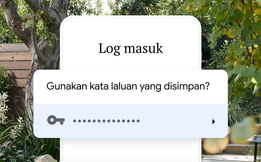 Halaman log masuk untuk tempahan perjalanan memerlukan kata laluan yang disimpan. Berlatarkan alam semula jadi.
